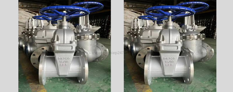 Van cổng inox mặt bích ty chìm DN200