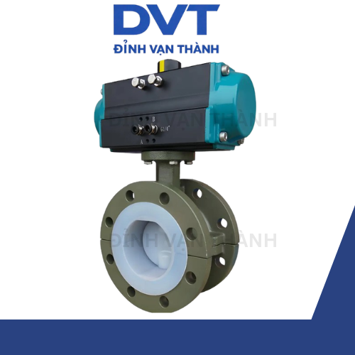 Van bướm khí nén lót PTFE mặt bích DN100